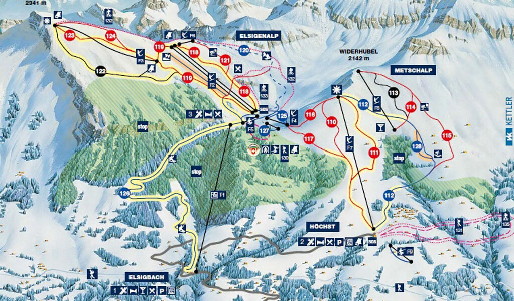 Lyžařská mapa sjezdovek areálu Adelboden / Frutigen