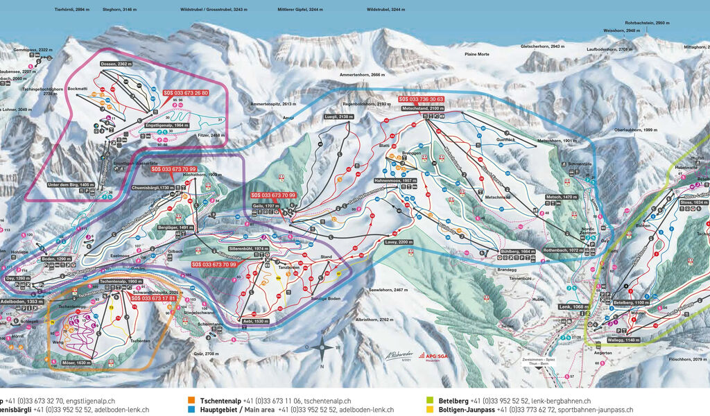 Lyžařská mapa sjezdovek areálu Adelboden / Lenk