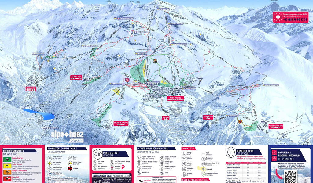 Lyžařská mapa sjezdovek areálu Alpe d'Huez