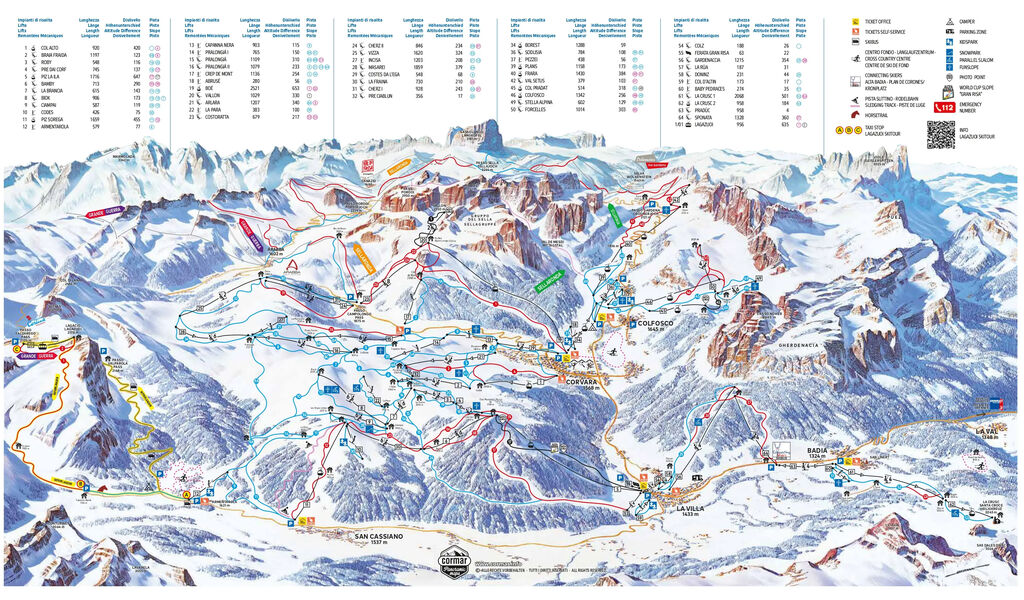 Lyžařská mapa sjezdovek areálu Alta Badia
