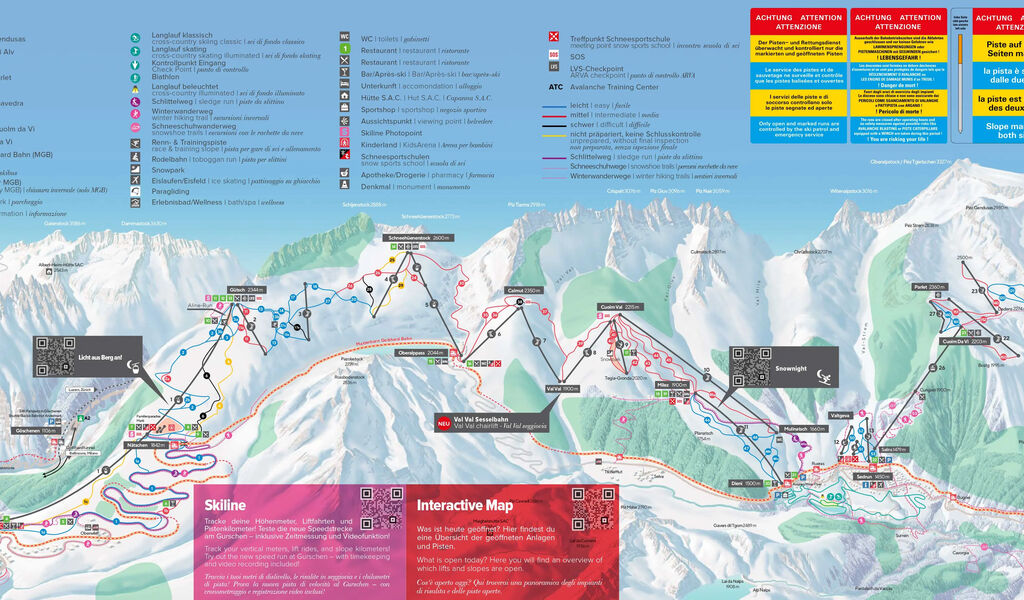 Lyžařská mapa sjezdovek areálu Andermatt / Sedrun / Disentis