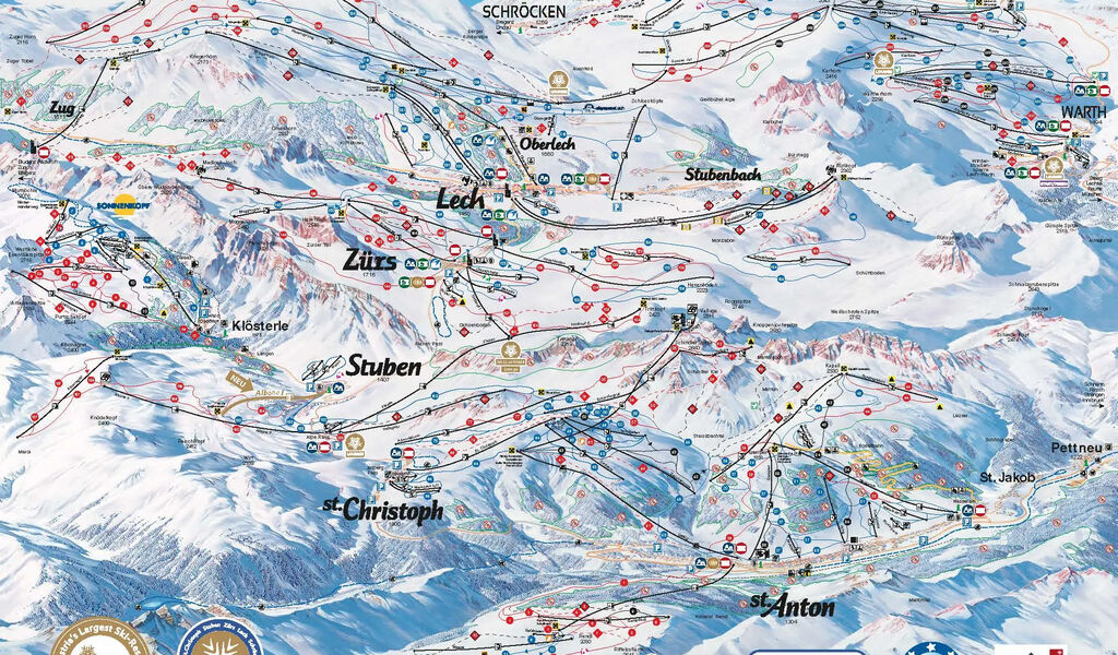 Lyžařská mapa sjezdovek areálu Arlberg