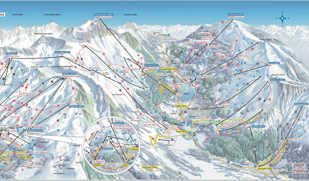 Lyžařská mapa sjezdovek areálu Arosa / Lenzerheide