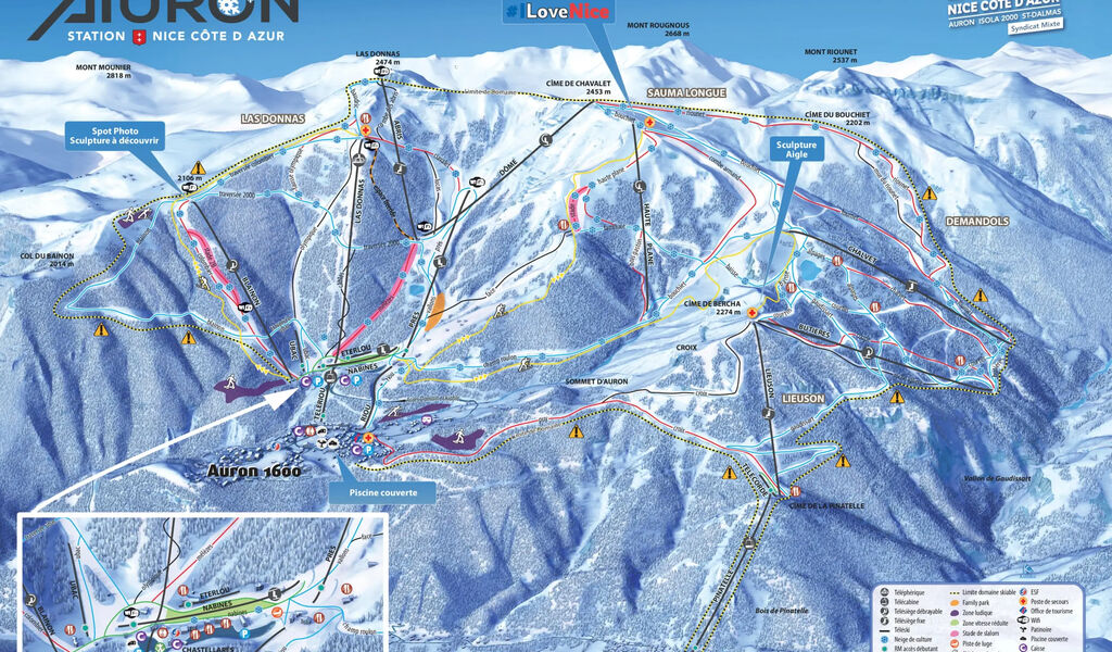 Lyžařská mapa sjezdovek areálu Auron