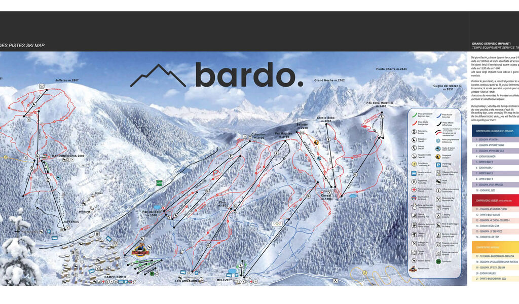 Lyžařská mapa sjezdovek areálu Bardonecchia
