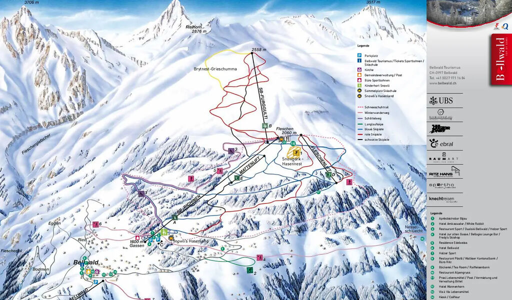 Lyžařská mapa sjezdovek areálu Bellwald / Richinen
