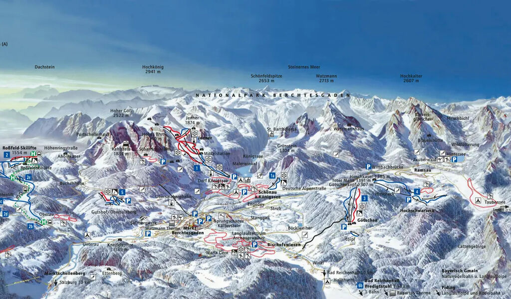 Lyžařská mapa sjezdovek areálu Berchtesgaden