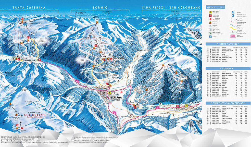 Lyžařská mapa sjezdovek areálu Bormio