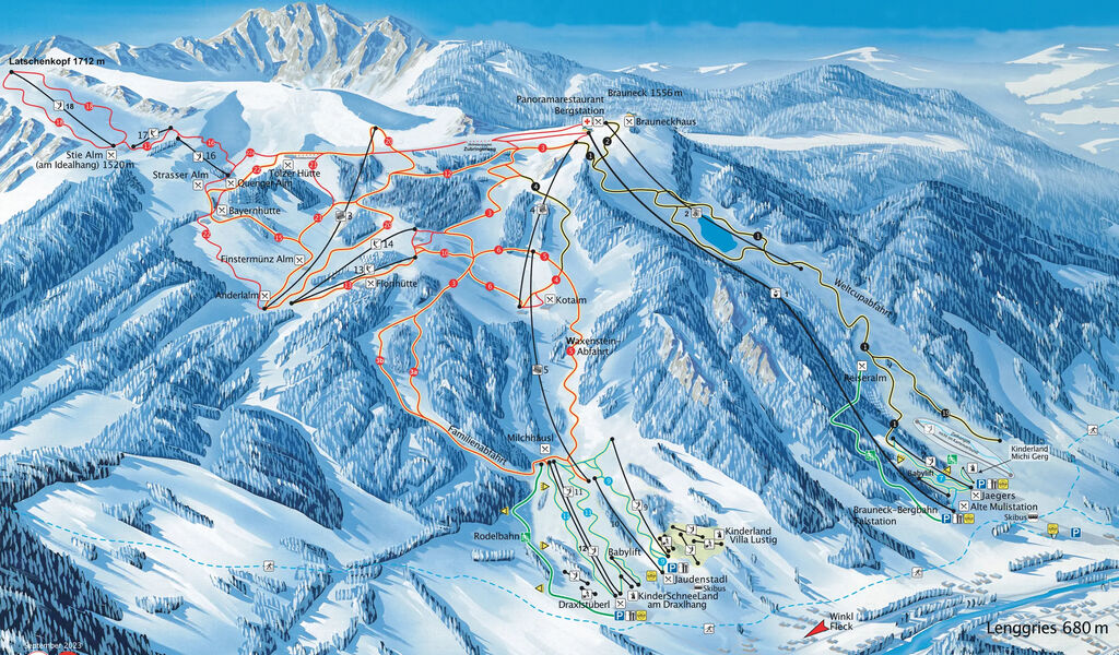 Lyžařská mapa sjezdovek areálu Brauneck / Lenggries