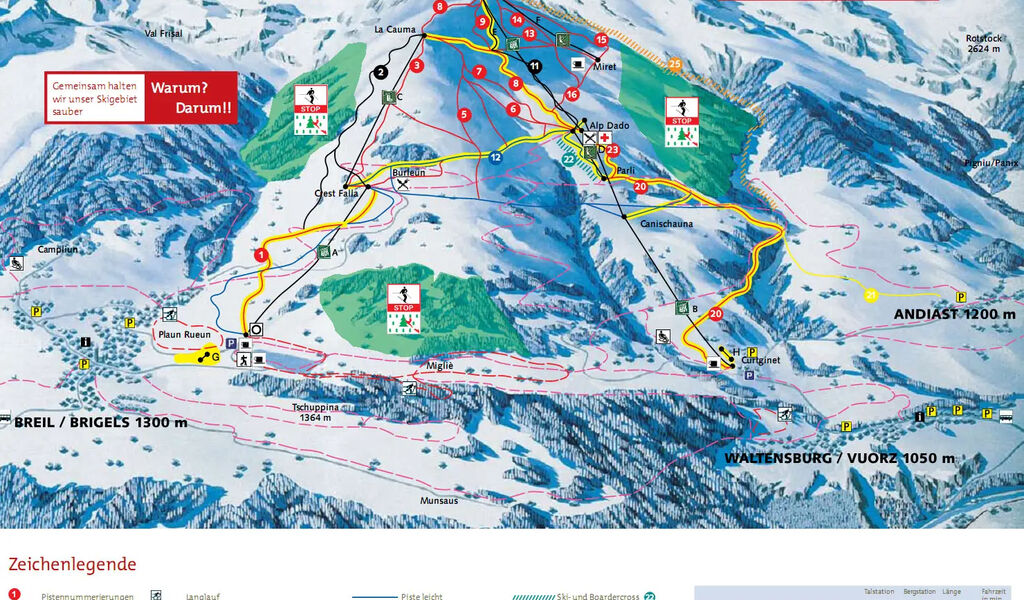 Lyžařská mapa sjezdovek areálu Brigels / Waltensburg