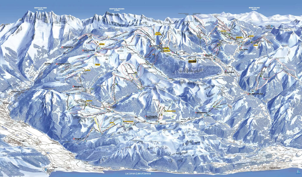 Lyžařská mapa sjezdovek areálu Champéry