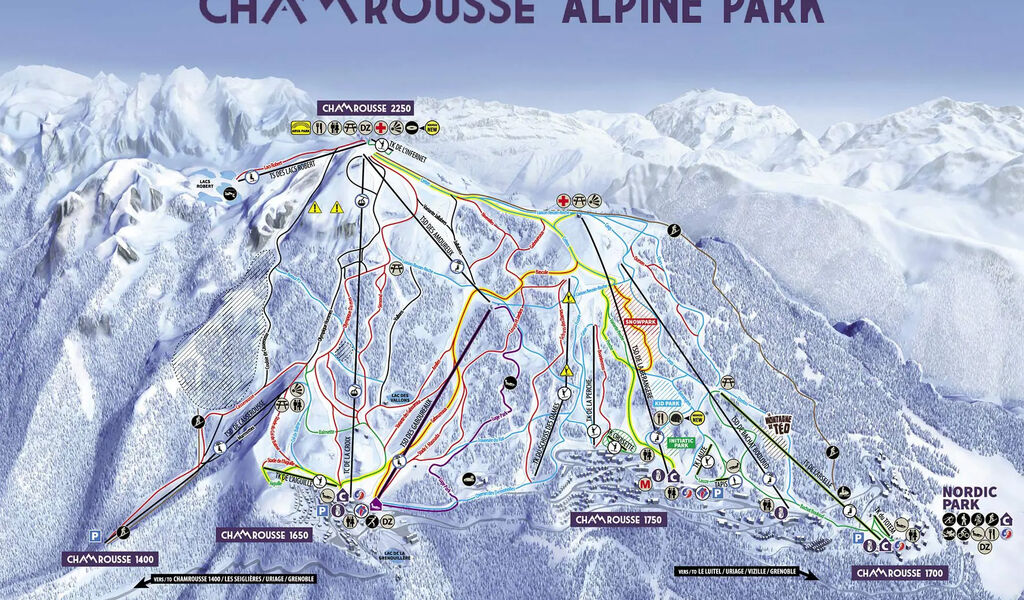 Lyžařská mapa sjezdovek areálu Chamrousse