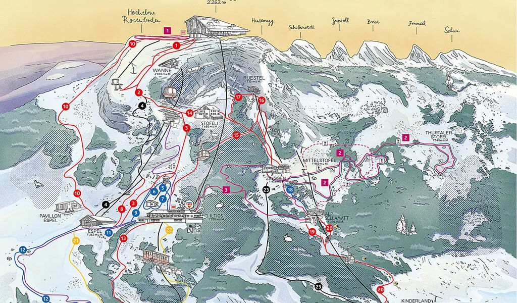Lyžařská mapa sjezdovek areálu Chäserrugg / Alt St. Johann
