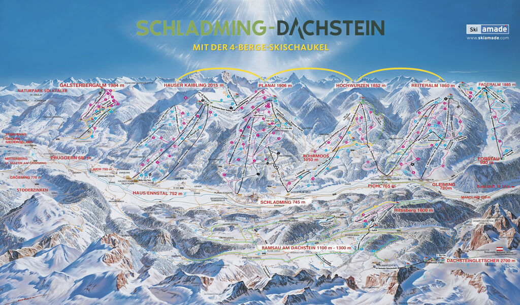 Lyžařská mapa sjezdovek areálu Dachstein / Schladming
