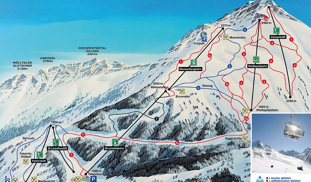 Lyžařská mapa sjezdovek areálu Defereggental