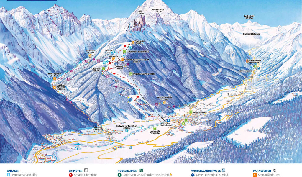 Lyžařská mapa sjezdovek areálu Elfer