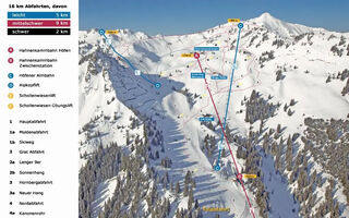 Lyžařská mapa skiareálu Erlebnisarena Hahnenkamm / Reutte