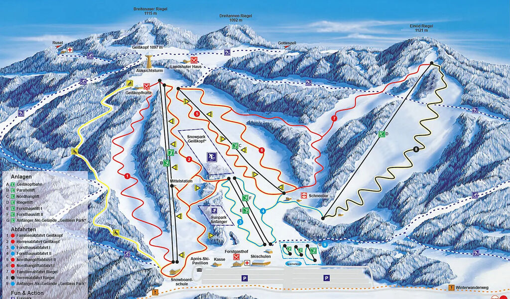 Lyžařská mapa sjezdovek areálu Geisskopf