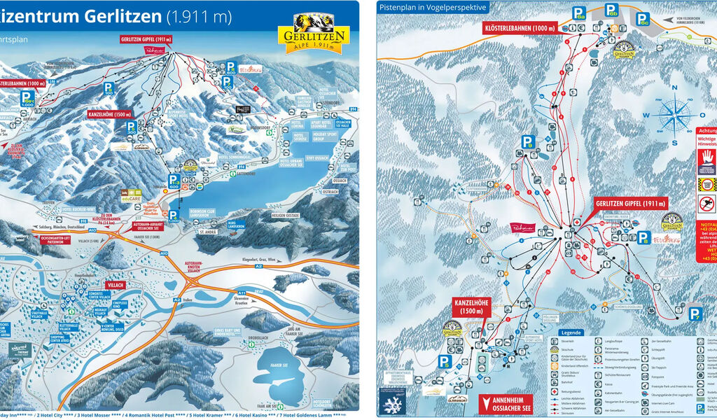Lyžařská mapa sjezdovek areálu Gerlitzen