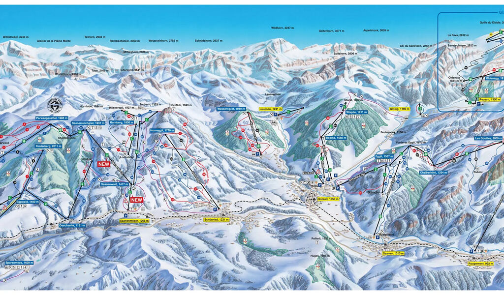 Lyžařská mapa sjezdovek areálu Glacier 3.000