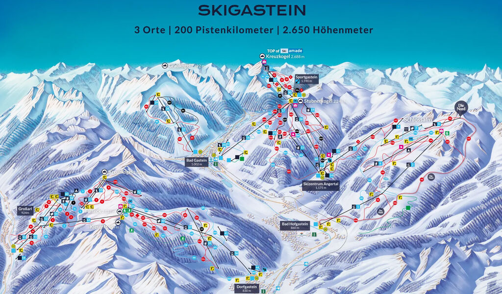 Lyžařská mapa sjezdovek areálu Graukogel