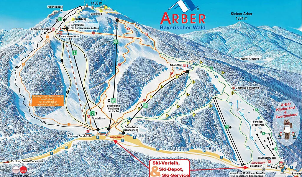 Lyžařská mapa sjezdovek areálu Grosser Arber