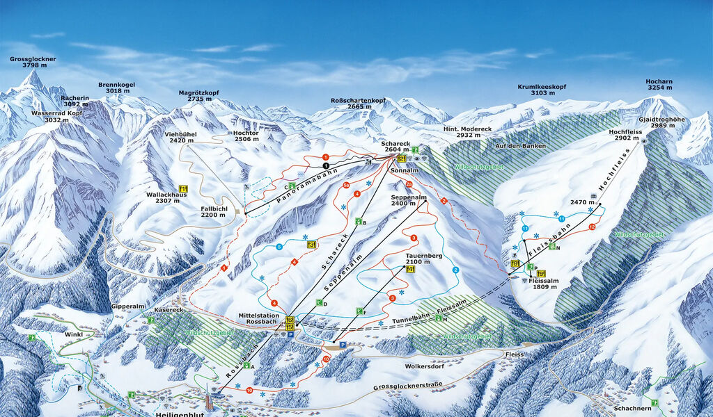 Lyžařská mapa sjezdovek areálu Grossglockner / Heiligenblut