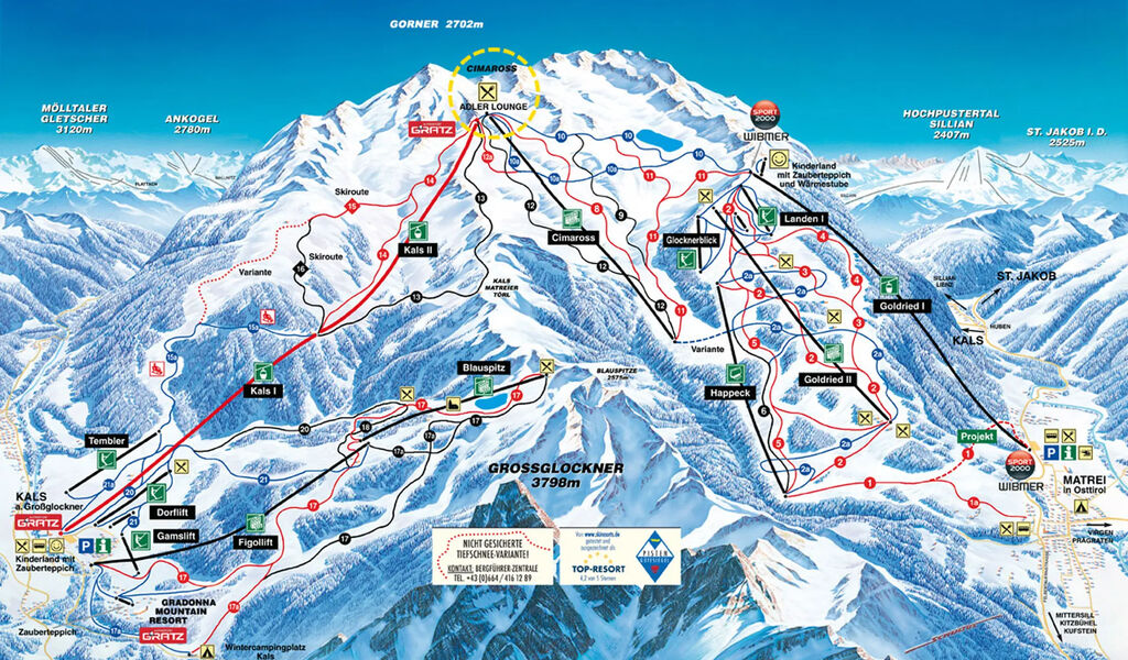 Lyžařská mapa sjezdovek areálu Grossglockner - Kals / Matrei