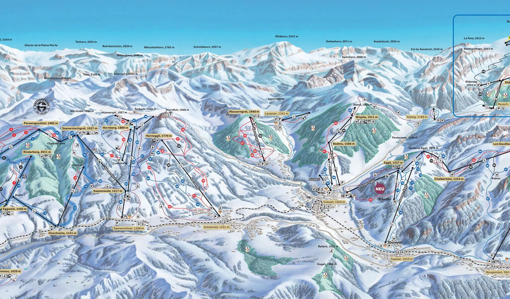 Lyžařská mapa sjezdovek areálu Gstaad / Saanen / Rougemont