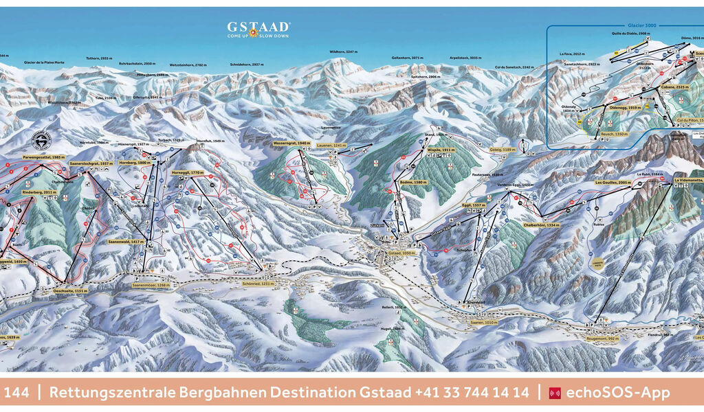 Lyžařská mapa sjezdovek areálu Gstaad / Schönried