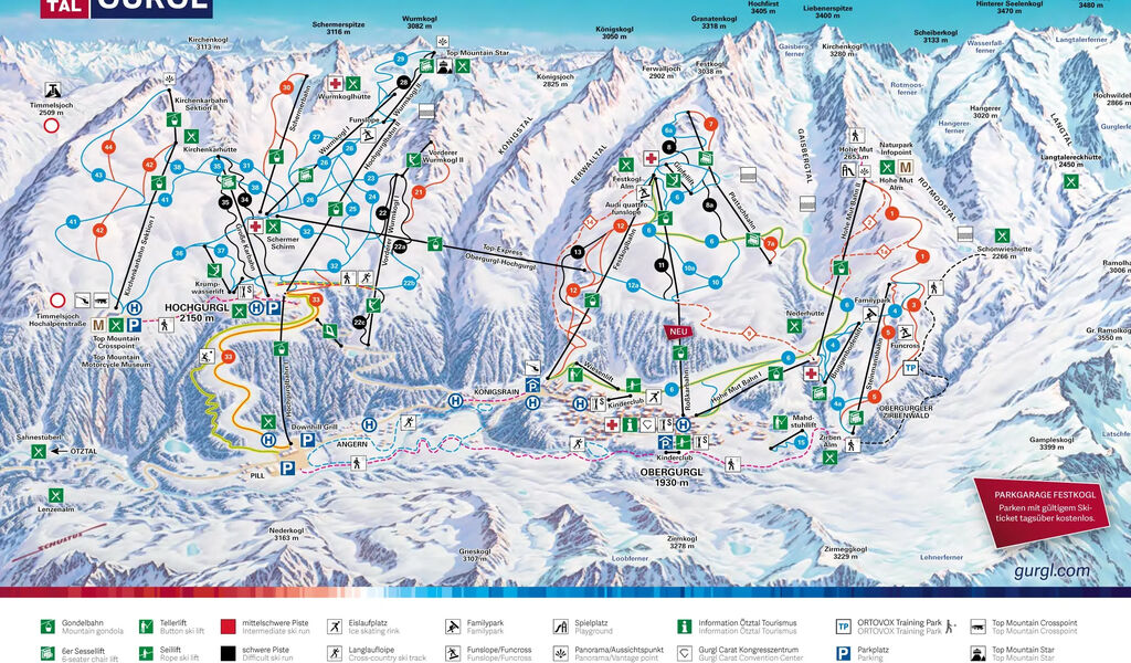 Lyžařská mapa sjezdovek areálu Gurgl