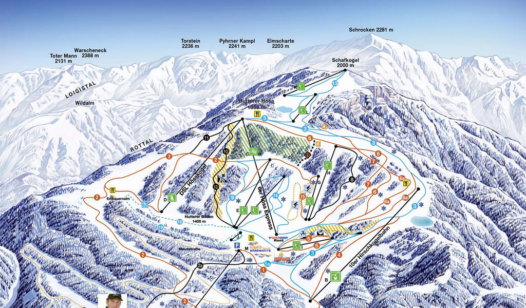 Lyžařská mapa sjezdovek areálu Hinterstoder