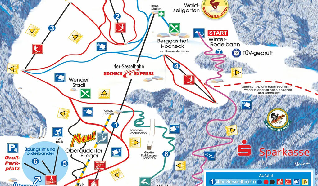 Lyžařská mapa sjezdovek areálu Hocheck / Oberaudorf