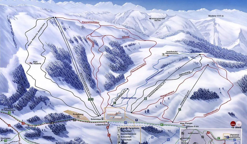Lyžařská mapa sjezdovek areálu Hochhäderich