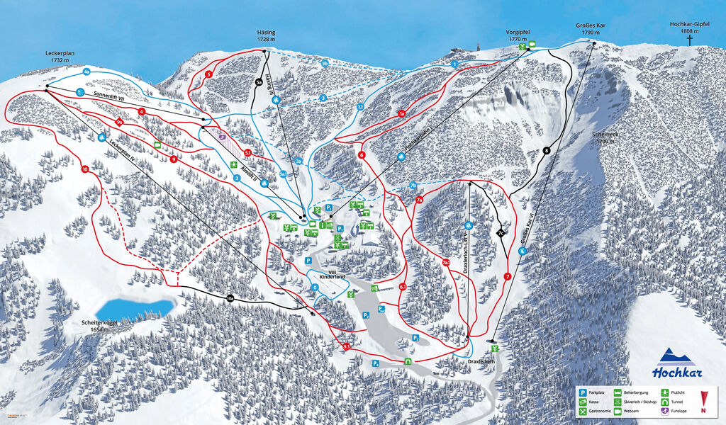 Lyžařská mapa sjezdovek areálu Hochkar