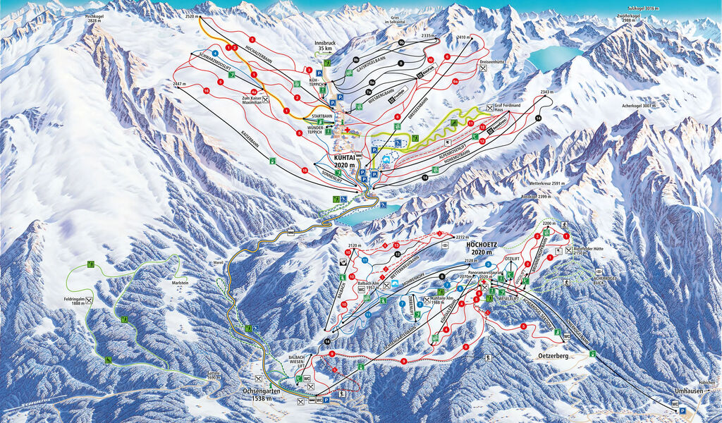 Lyžařská mapa sjezdovek areálu Hochoetz