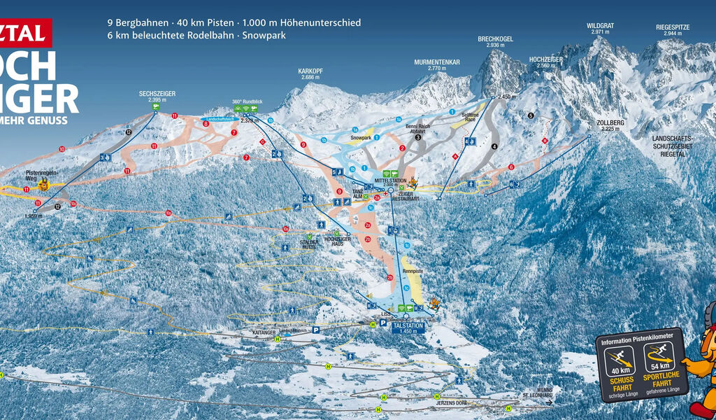 Lyžařská mapa sjezdovek areálu Hochzeiger