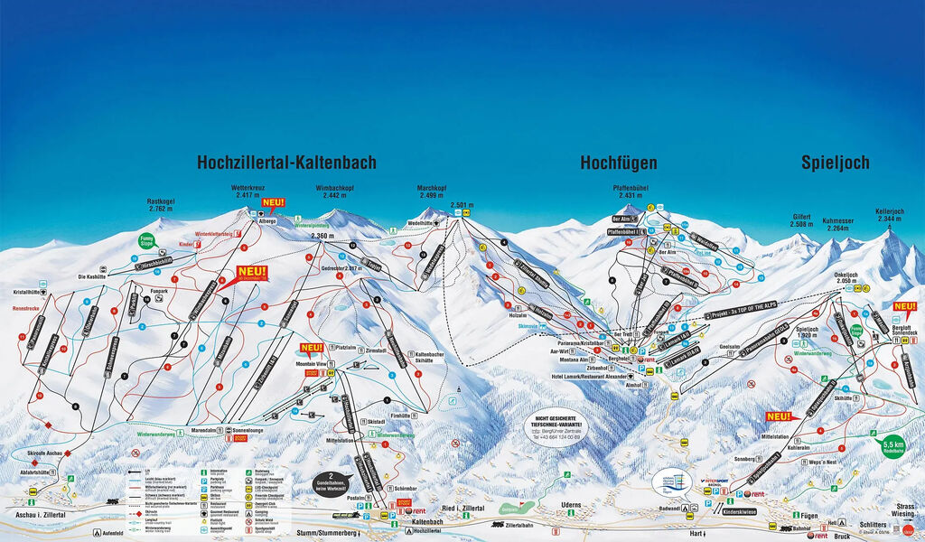 Lyžařská mapa sjezdovek areálu Hochzillertal