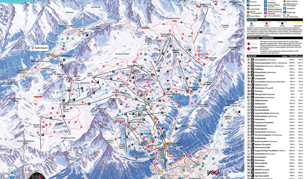 Lyžařská mapa sjezdovek areálu Ischgl