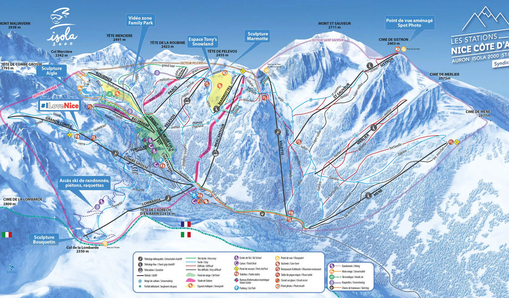 Lyžařská mapa sjezdovek areálu Isola 2000