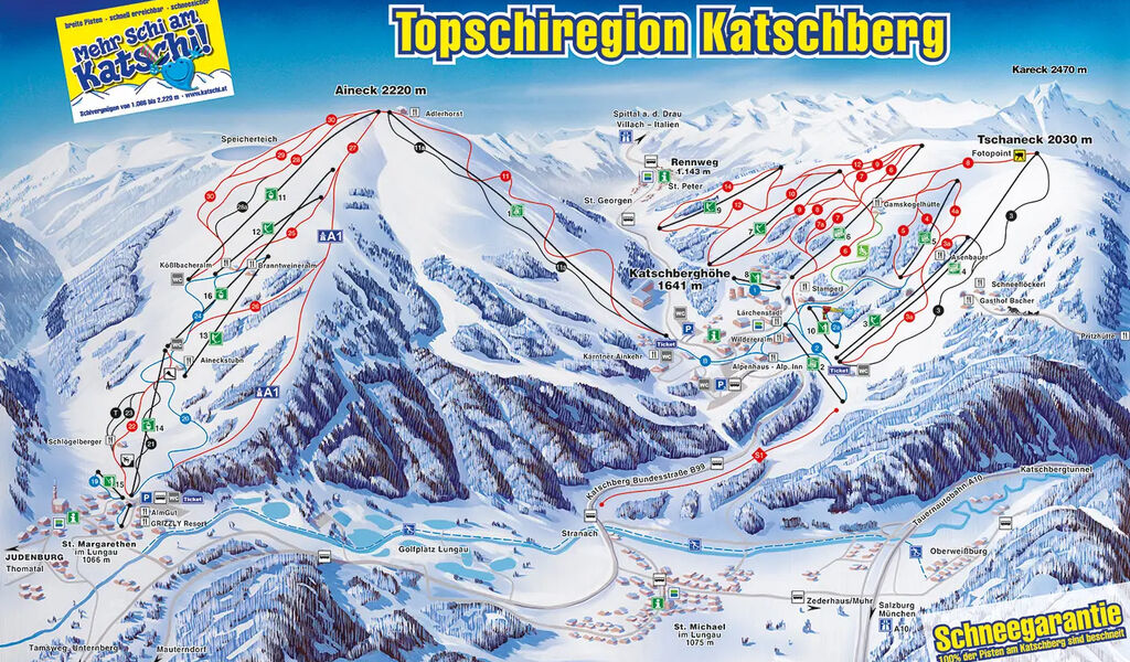 Lyžařská mapa sjezdovek areálu Katschberg / Aineck
