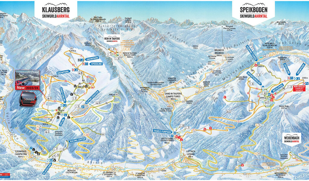 Lyžařská mapa sjezdovek areálu Klausberg