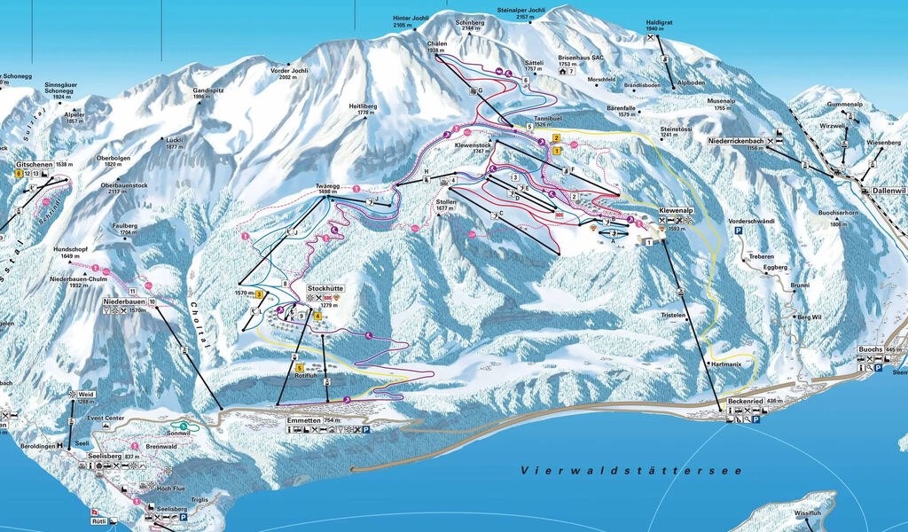Lyžařská mapa sjezdovek areálu Klewenalp / Stockhütte
