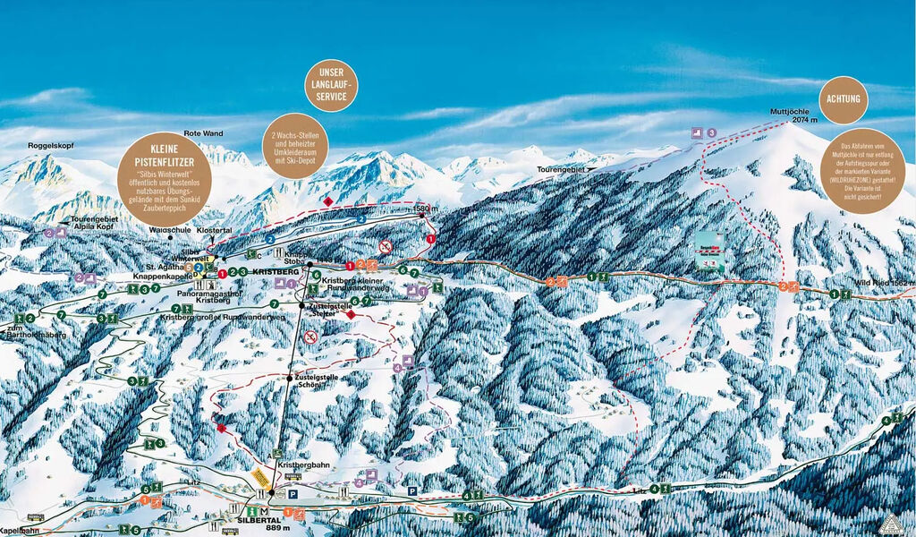 Lyžařská mapa sjezdovek areálu Kristberg