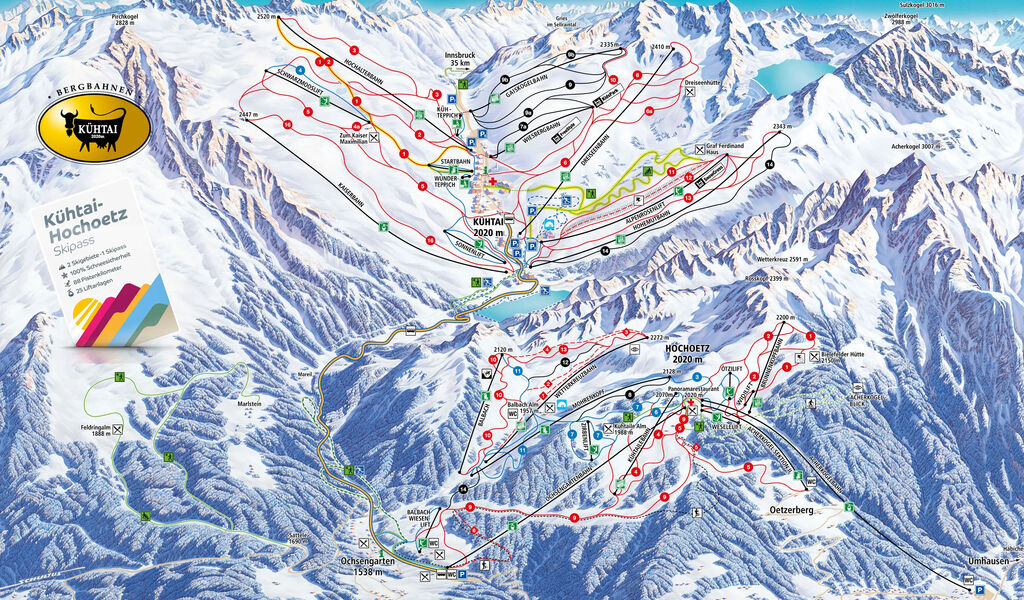Lyžařská mapa sjezdovek areálu Kühtai
