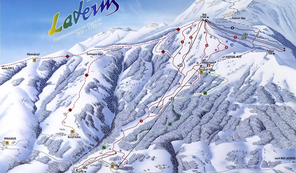 Lyžařská mapa sjezdovek areálu Laterns