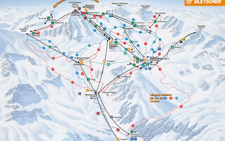 Lyžařská mapa skiareálu Ledovec Stubai