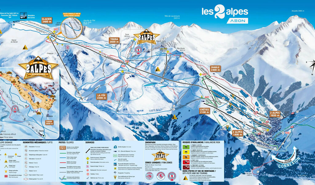 Lyžařská mapa sjezdovek areálu Les Deux Alpes