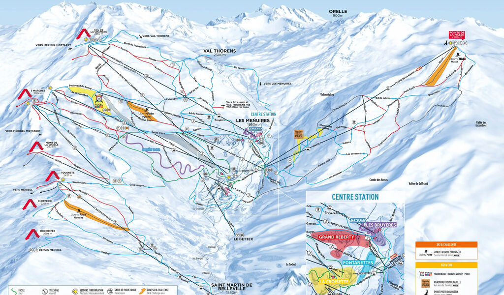 Lyžařská mapa sjezdovek areálu Les Menuires