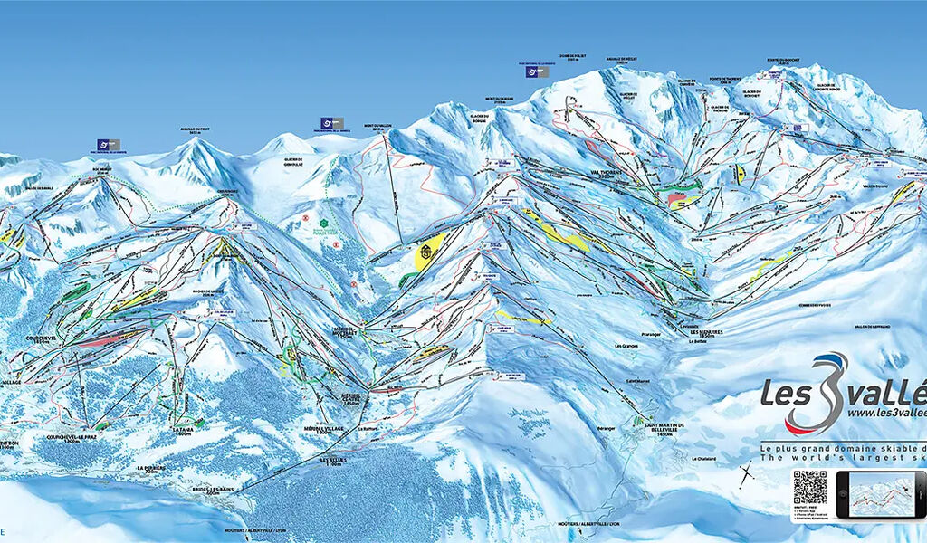 Lyžařská mapa sjezdovek areálu Les Trois Vallées